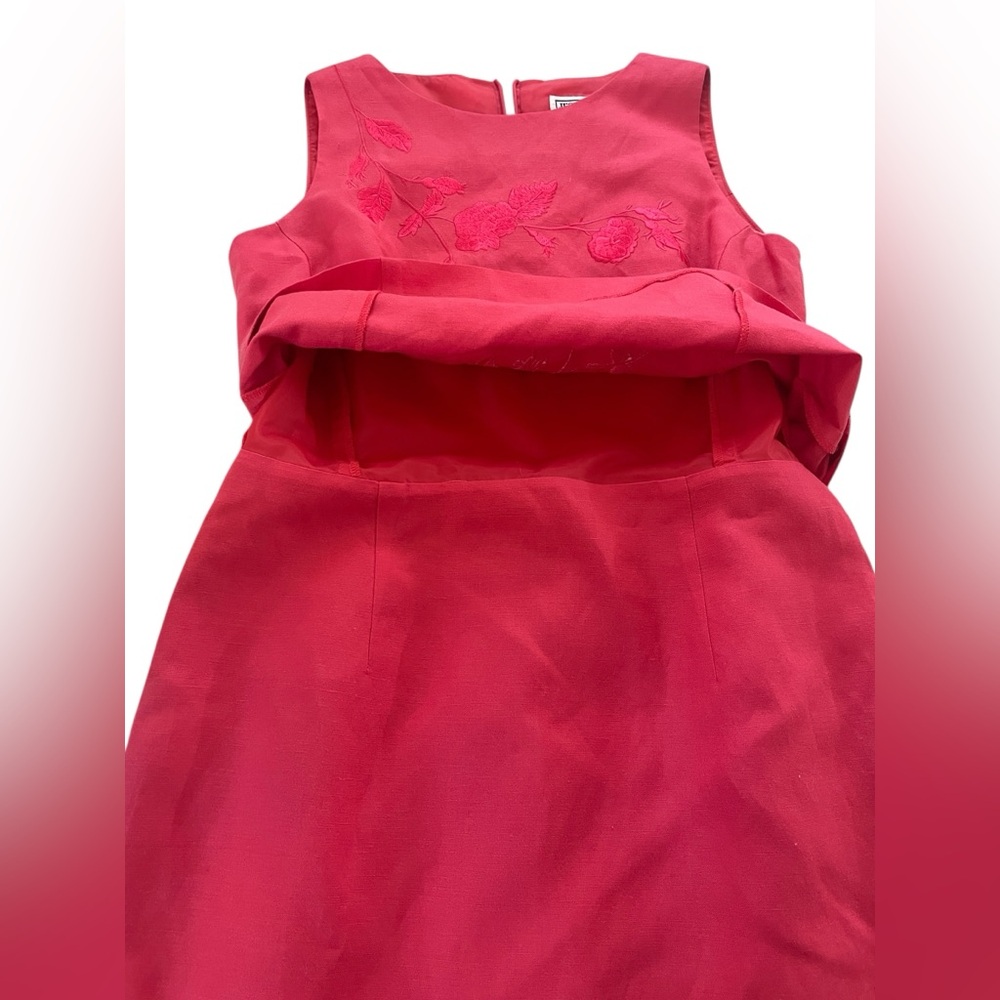 Jessica Howard Elegant Coral Red‎ Linen Sleeveless Mini Embroidered Dress 4P - Picture 3 of 8